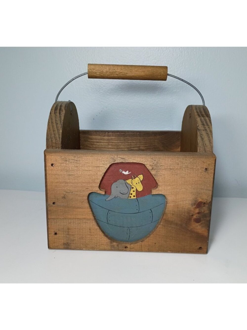 Handmade Primitive Wooden Noah's Ark Caddy Bible Story Nursery Display Rustic